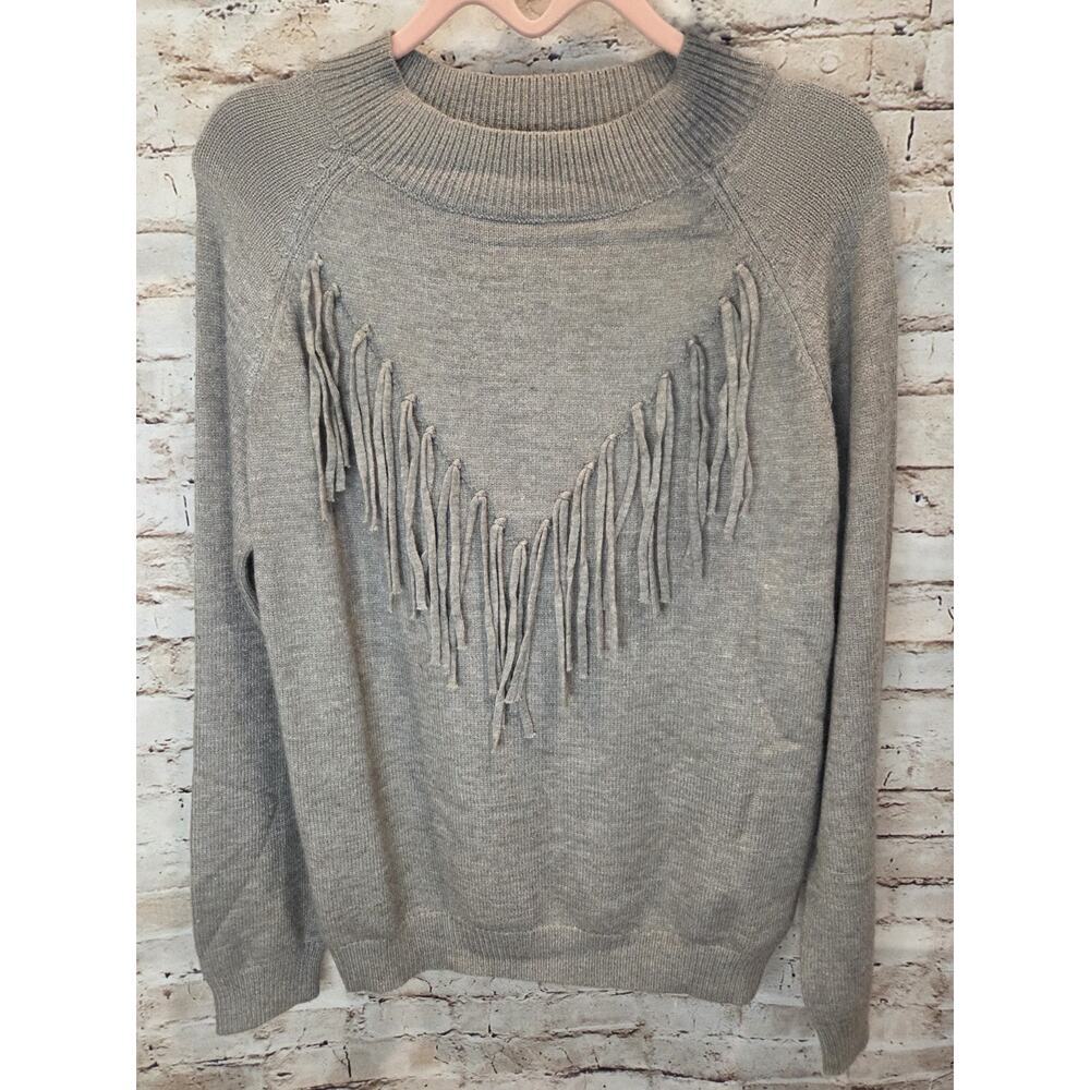 CBrand Womens Sweater Size Large With Fringe NWT Long Sleeve Round Neck